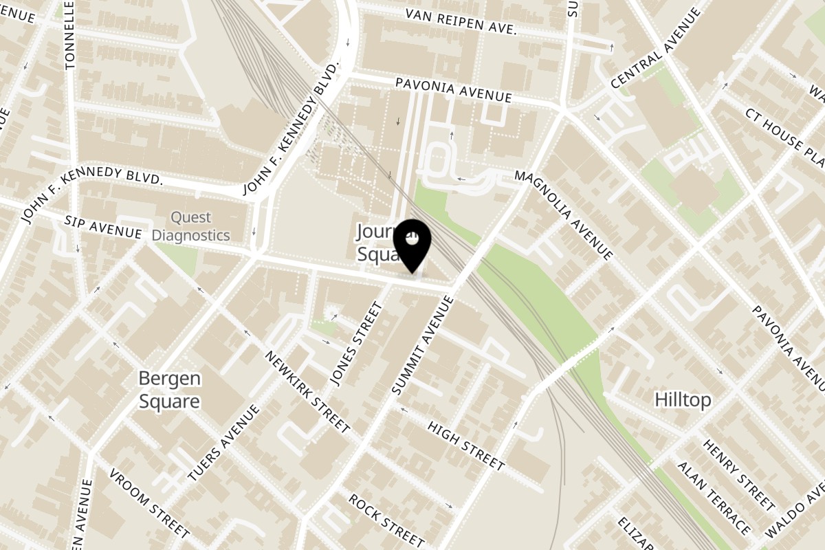 Map showing the location of Thai Plates on 60 Sip Ave in Jersey City